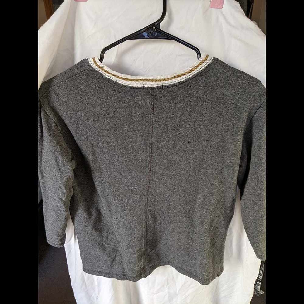 Gap Long Sleeve Gray w/ Blue Sparkle Polka Dots Loose Fitted Top Size XS - Picture 7 of 7